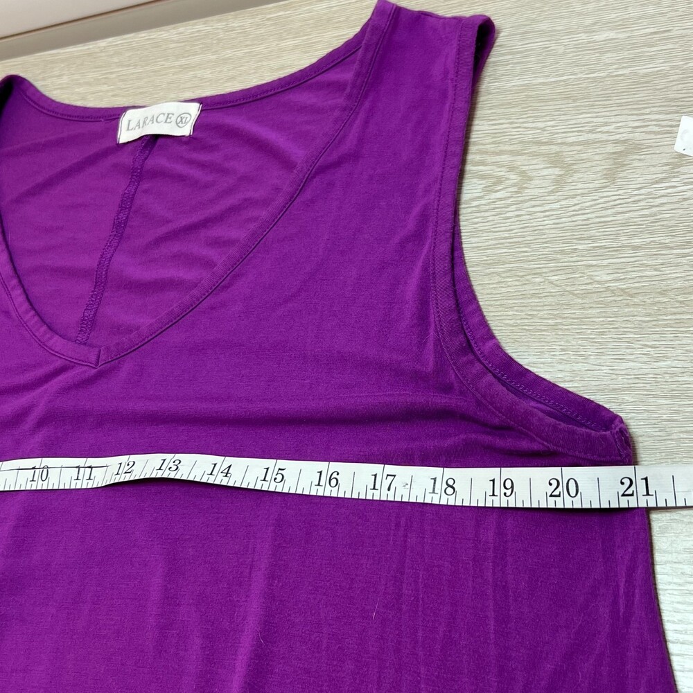 Larace Tunic Tank Top Womens XL fits to 2X Purple Sharkbite Hem V-Neck Sleeveles - Picture 6 of 9